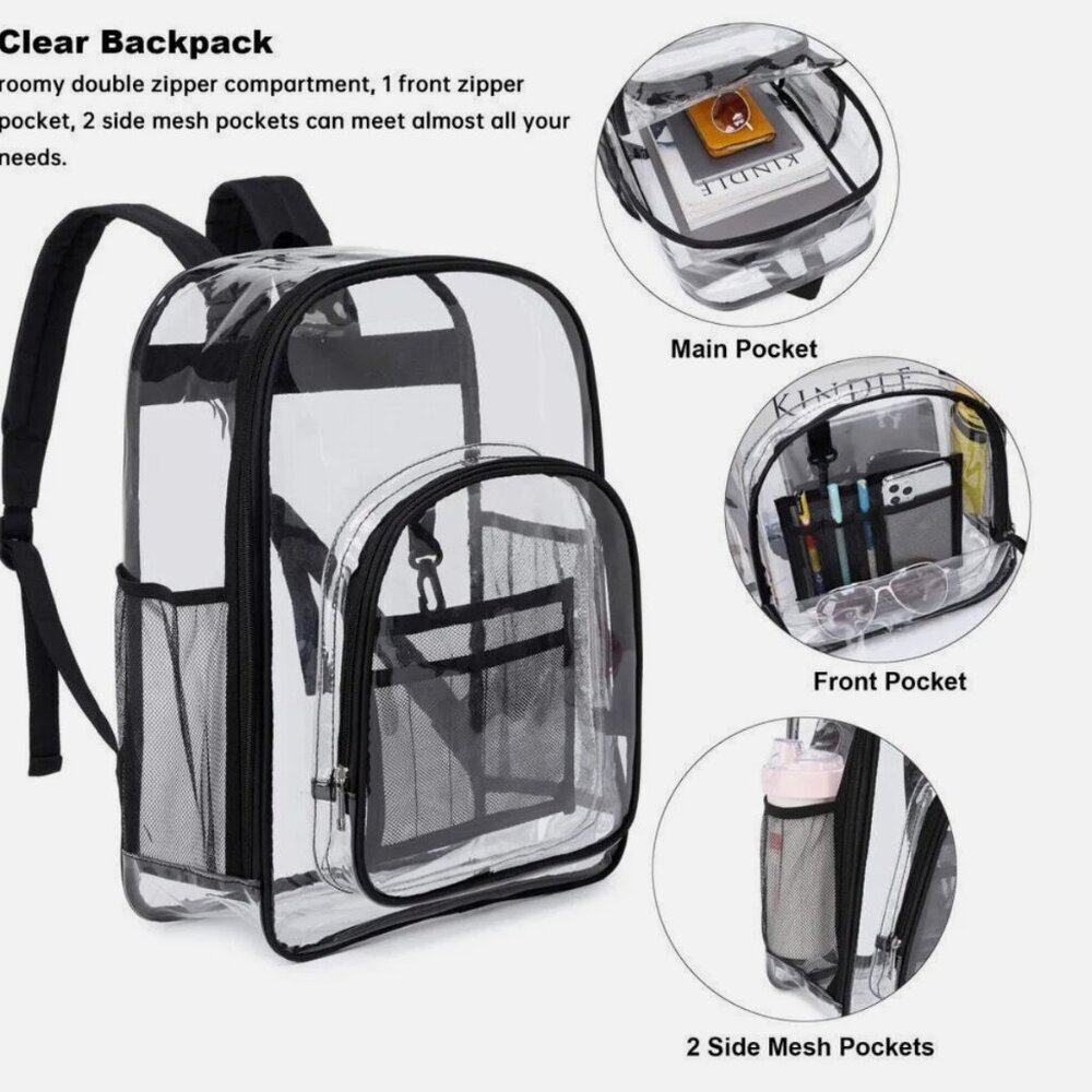 Full Size Clear PVC Backpack With Multi Pockets - Picture 2 of 4